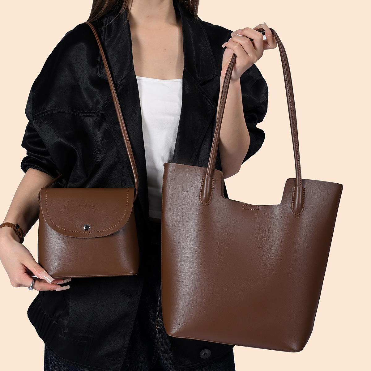 PU Leather Shoulder Bags for W - Vintage Zipper ulasan dan harga