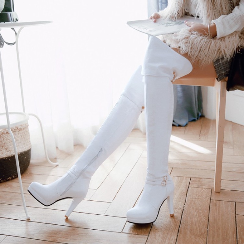 Woman Over The Knee Boots Plat - Vintage Zipper ulasan dan harga